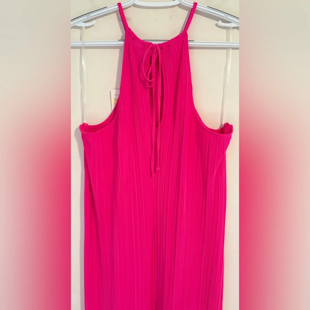 NWT Womens A New Day Hot Pink Pleated Halter Neck Thin Breathable Dress Sz Large - Picture 8 of 15